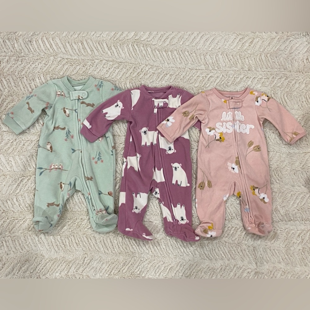 Carter's Baby Girl Fleece Footies Set - Green, Purple, Pink